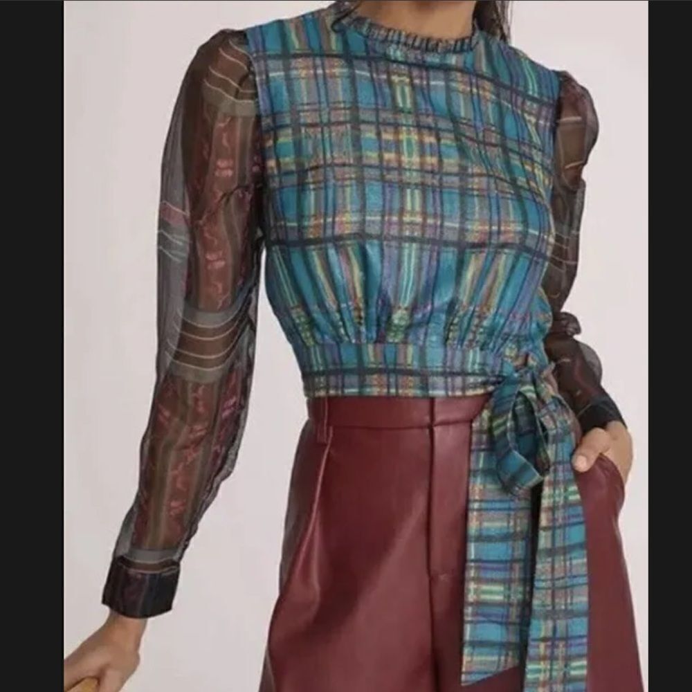 Anthropologie X Roopa Pemmaraju Puff Sleeve Crop Blouse Size S